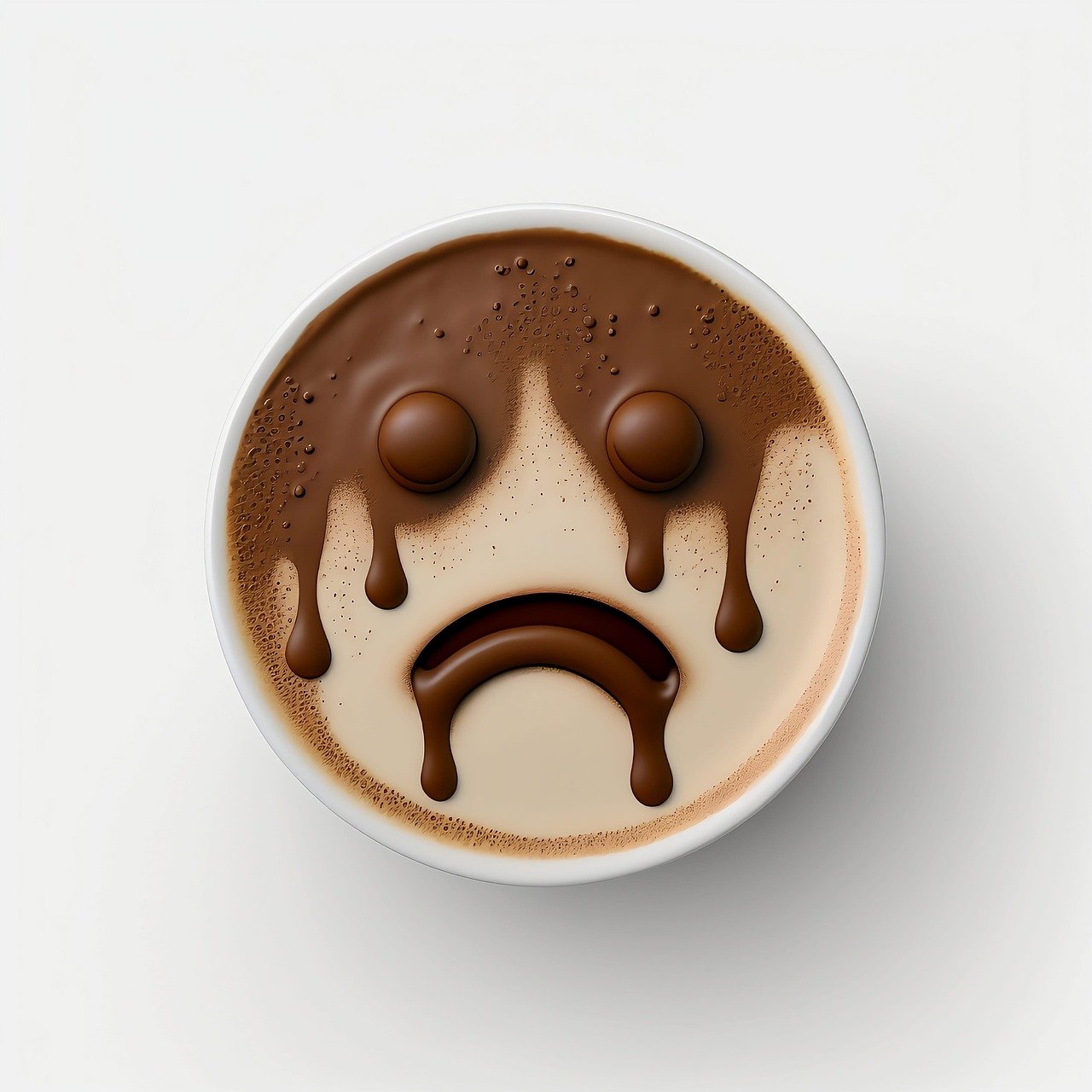 coffee, cappuccino, sad, crying, cup, mug, cocoa, milk, foam, emoji, coffee cup, ai generated, sad, emoji, emoji, emoji, emoji, emoji